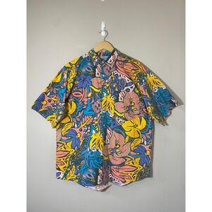 Vintage Bugle Boy Street Vision Mens Medium Abstract Tropical Floral Shirt 90s